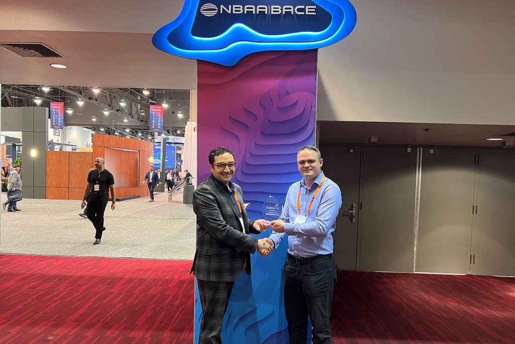 Galaxy FBO Vice President Cory Merryman received the award from Business Air News' Brad Wright at the NBAA-BACE 2023.